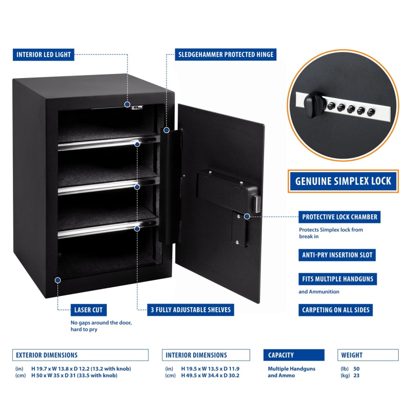 Viking VS-50SX Large Handgun Safe with Simplex Lock - Image 4