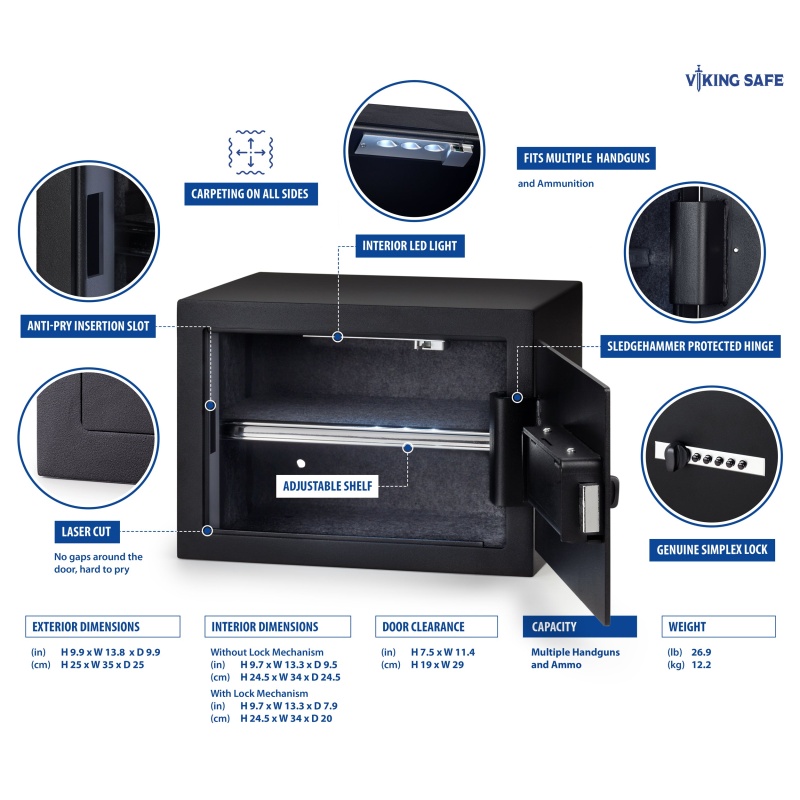 Viking VS-25SX Multi Handgun Safe with Simplex Lock - Image 6