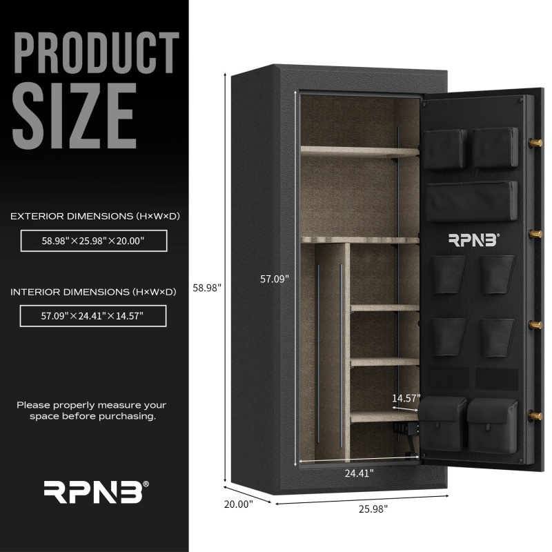 RPNB RPFS24-B 24 Gun Fireproof Biometric Gun Safe Black - Image 7