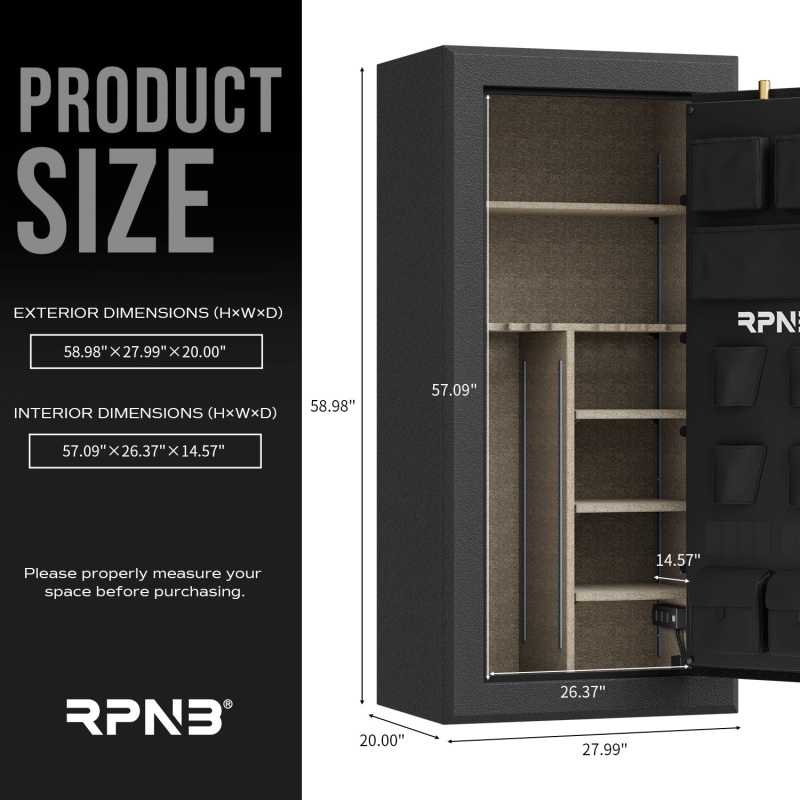 RPNB RPFS30-B 30 Gun Fireproof Biometric Gun Safe Black - Image 8