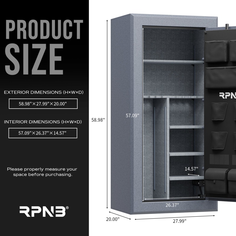 RPNB RPFS30-G 30 Gun Fireproof Biometric Gun Safe Grey - Image 7