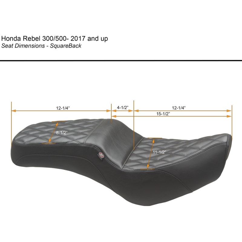 Mustang Honda Rebel Squareback One-Piece Seat - Rebel 300/500 '17-'23 - Image 3