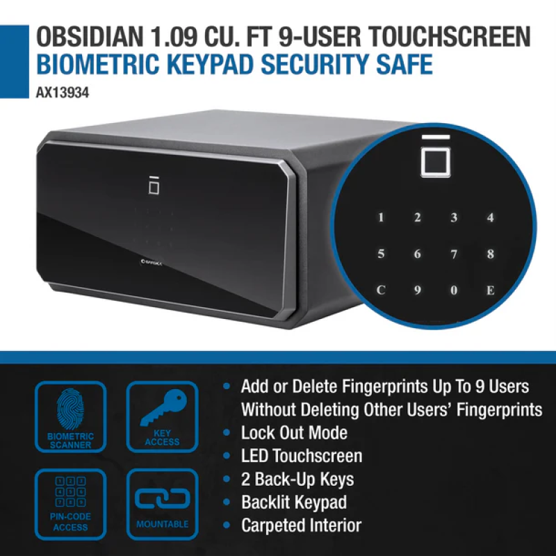 Barska AX13934 Obsidian 9-User Touchscreen Biometric Keypad Security Safe - Image 9