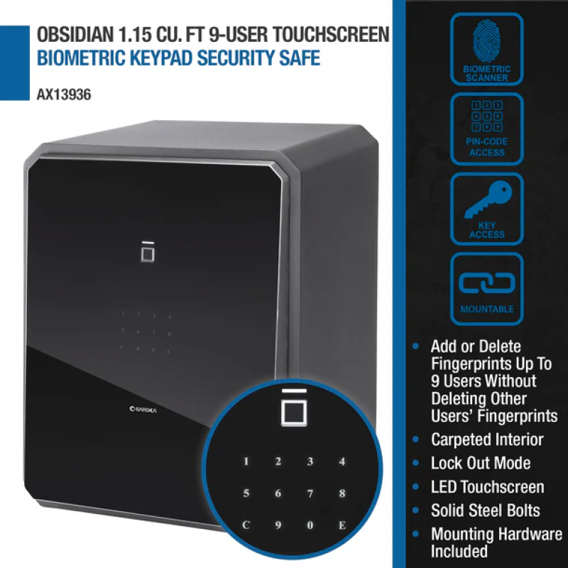 Barska AX13936 Obsidian 9-User Touchscreen Biometric Keypad Security Safe - Image 9