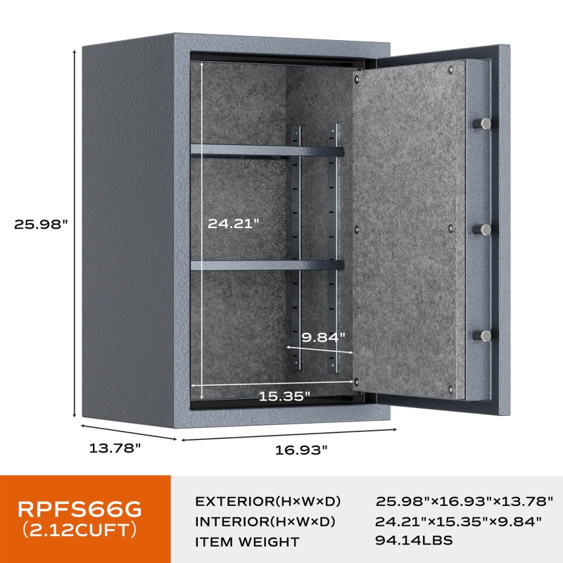 RPNB RPFS66G Grey Large Biometric Fireproof Safe with Touch Screen Keypad - Image 3