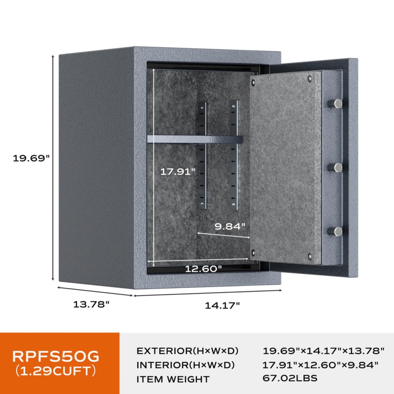 RPNB RPFS50G Grey High Capacity Biometric Fireproof Safe with Touch Screen Keypad - Image 3