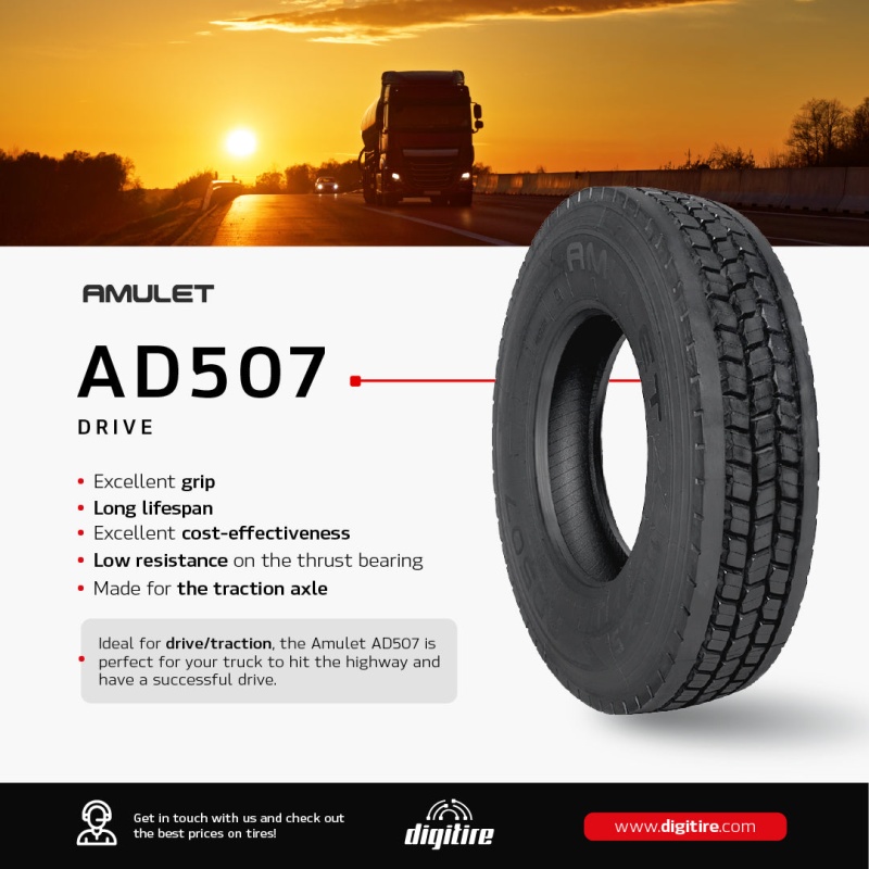 Tire 11R22.5 Amulet AD507 Drive Closed Shoulder 16 Ply L 146/143 - Image 3