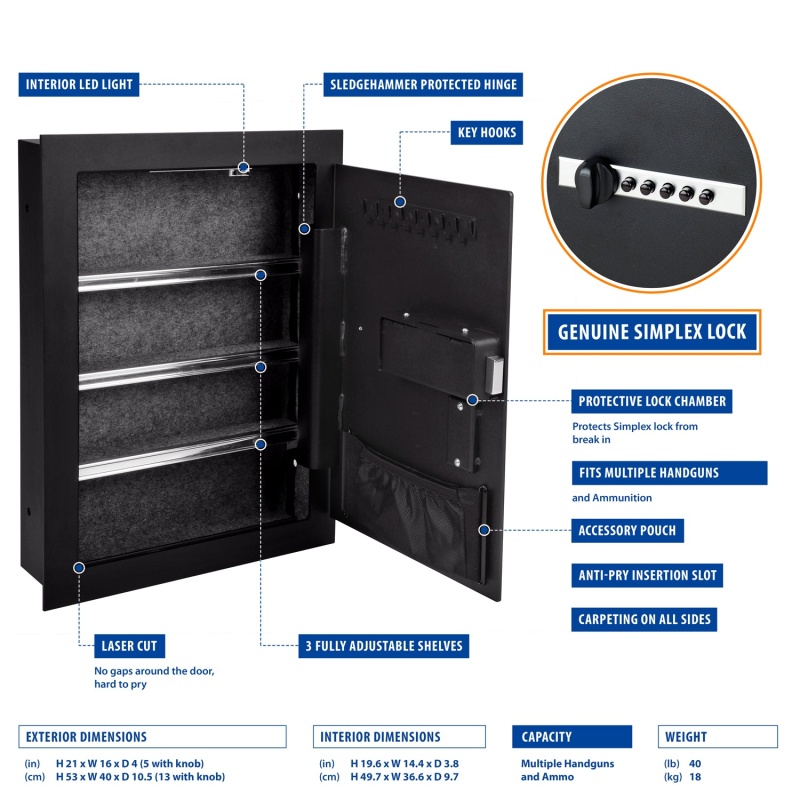 Viking VS-52SX Mechanical Hidden Wall Safe with Simplex Lock Black - Image 2