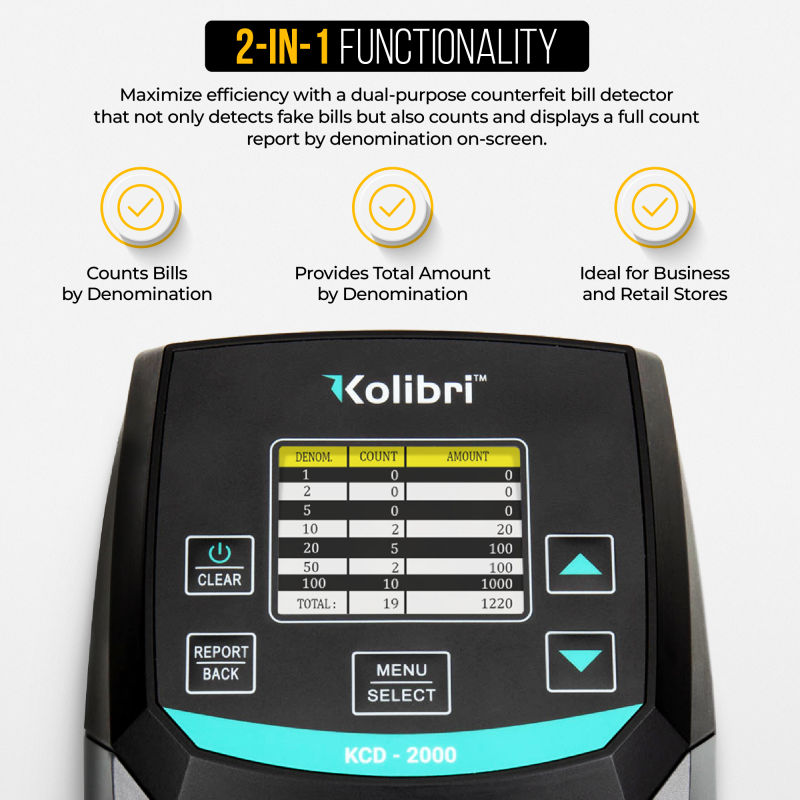 Kolibri KCD-2000 All Orientation 2-in-1 Counterfeit Money Detector and Bill Counter - Image 3