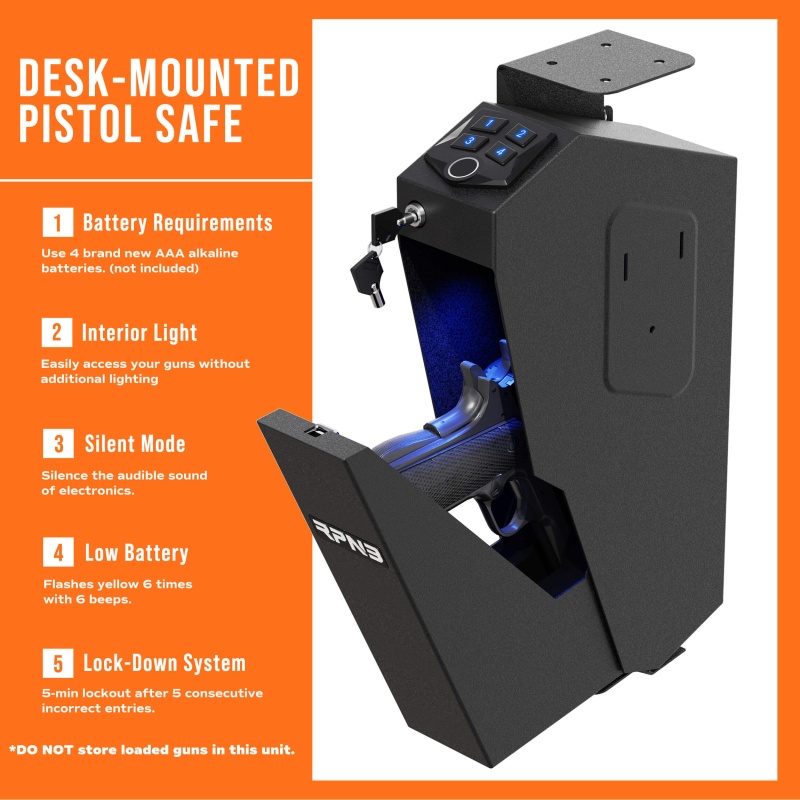 RPNB RP311F Fingerprint Handgun Safe with Quick Access Drop Down Lid - Image 13