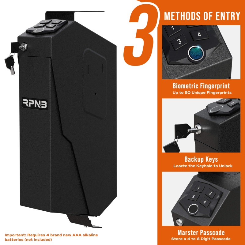 RPNB RP311F Fingerprint Handgun Safe with Quick Access Drop Down Lid - Image 11