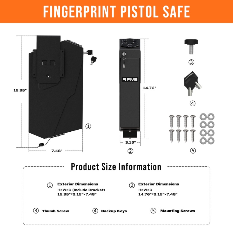 RPNB RP311F Fingerprint Handgun Safe with Quick Access Drop Down Lid - Image 12