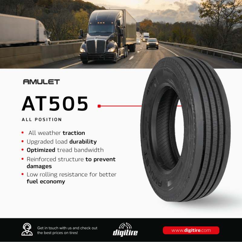 Tire 225/70R19.5 Amulet AT505 Steer 14 Ply 128/126 L - Image 2