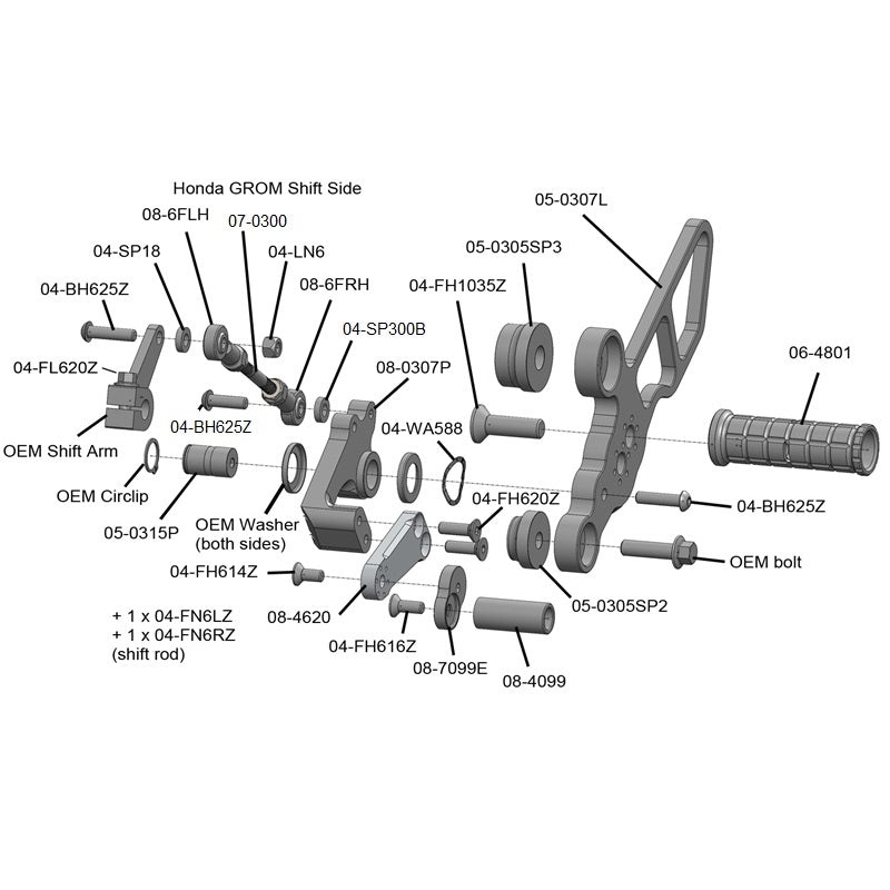 Woodcraft Honda Grom 125 (2014-2020) Rear Set Kit Complete - Image 6