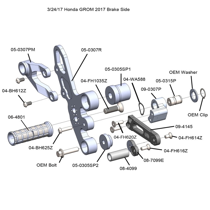 Woodcraft Honda Grom 125 (2014-2020) Rear Set Kit Complete - Image 5